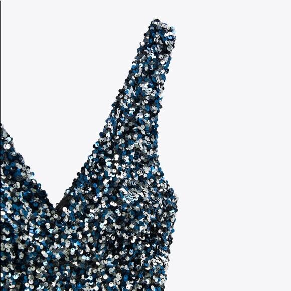 ZARA BLOGGER FAVORITE SHORT SEQUIN JUMPSUIT SILVER - Picture 12 of 12